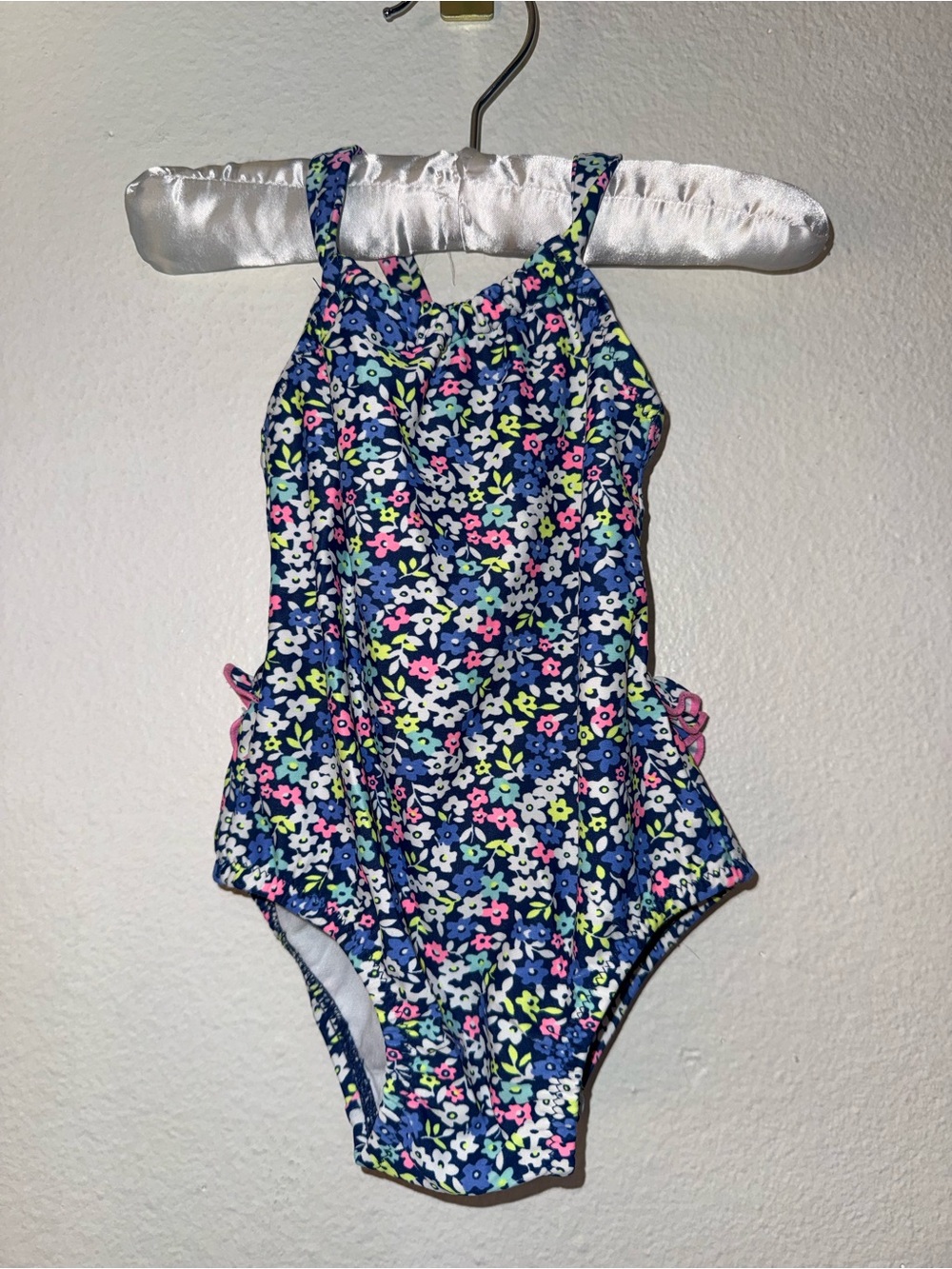 Carter's Navy Floral Girls' One-Piece Swimsuit with Pink & Yellow Accents